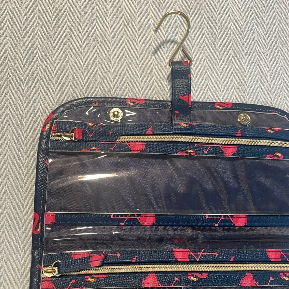 Dabney Lee Navy and Pink Flamingos Hanging Travel case. New Without Tags. - Picture 5 of 9